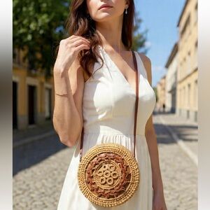 New! Round Woven Rattan Bag for Women, Crossbody